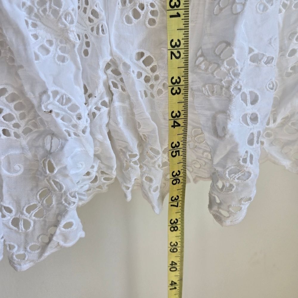 ByTiMo XS Dress Cotton Slub Eyelet Lace See Through Flower White Mini Dress - Picture 6 of 11